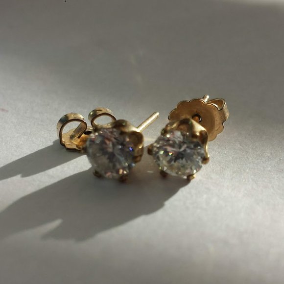 2 Carat CZ 14K Gold Stud Earrings - Picture 3 of 15